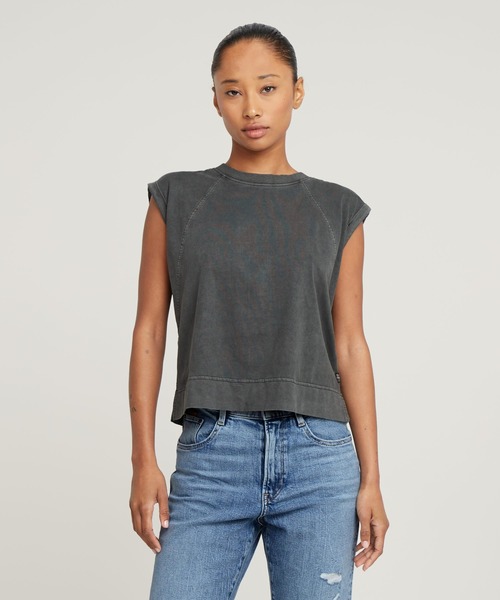 G-STAR（ジースター）の「BACK ZIP OVERDYED TOP/バックジップオーバーダイスリーブレストップス（Tシャツ/カットソー・レディース・ダークブラック/ブルー系その他/ベージュ系その他・MEDIUM/SMALL/X-SMALL）」の10枚目の写真