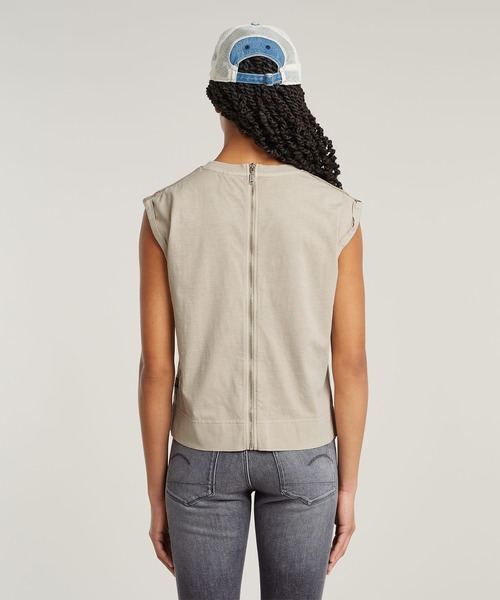 G-STAR（ジースター）の「BACK ZIP OVERDYED TOP/バックジップオーバーダイスリーブレストップス（Tシャツ/カットソー・レディース・ダークブラック/ブルー系その他/ベージュ系その他・MEDIUM/SMALL/X-SMALL）」の13枚目の写真