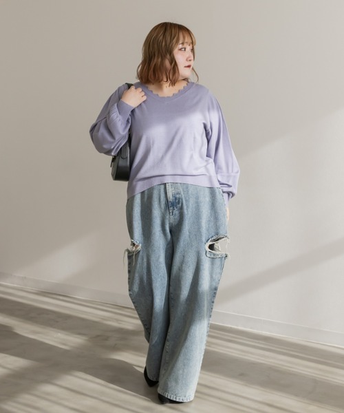 CLETTE(クレット)の「スカラップVネックニット(ニット/セーター・レディース・オフホワイト/ラベンダー/ブラック・4L/3L/LL)」の20枚目の写真