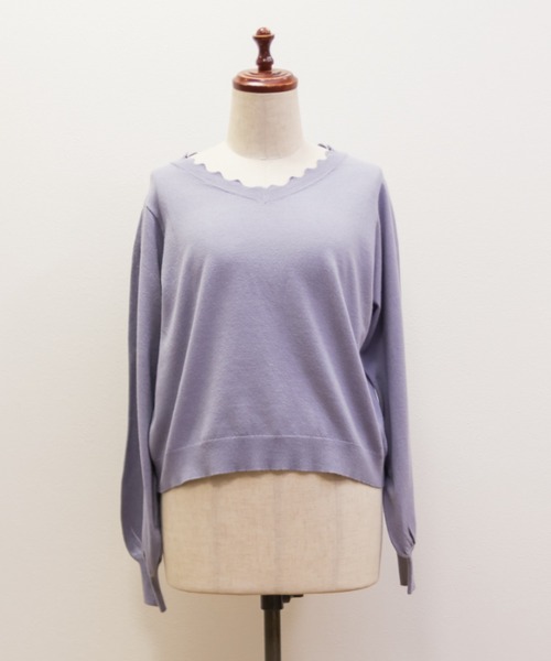CLETTE(クレット)の「スカラップVネックニット(ニット/セーター・レディース・オフホワイト/ラベンダー/ブラック・4L/3L/LL)」の17枚目の写真
