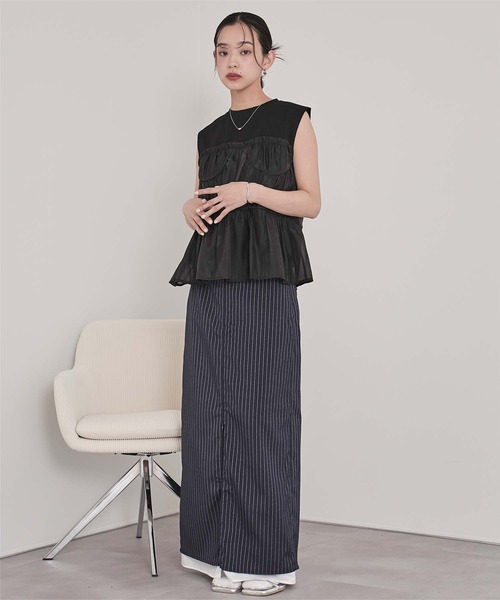 miette(ミエット)の「オーガンジービスチェドッキングトップス(Tシャツ/カットソー・レディース・オフホワイト/ブラック・FREE)」の3枚目の写真