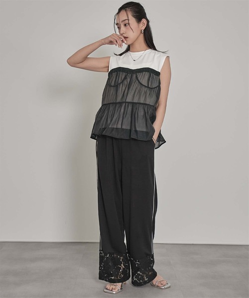 miette(ミエット)の「オーガンジービスチェドッキングトップス(Tシャツ/カットソー・レディース・オフホワイト/ブラック・FREE)」の4枚目の写真