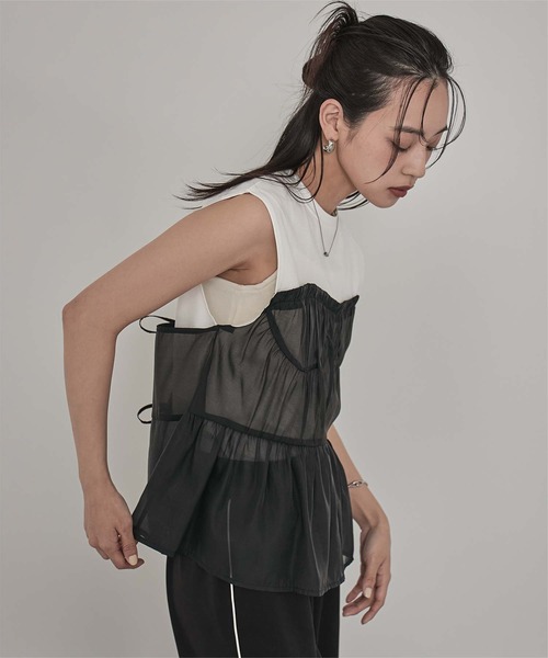 miette(ミエット)の「オーガンジービスチェドッキングトップス(Tシャツ/カットソー・レディース・オフホワイト/ブラック・FREE)」の7枚目の写真