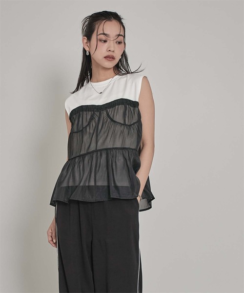 miette(ミエット)の「オーガンジービスチェドッキングトップス(Tシャツ/カットソー・レディース・オフホワイト/ブラック・FREE)」の8枚目の写真