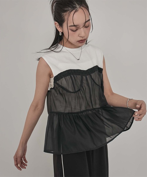 miette(ミエット)の「オーガンジービスチェドッキングトップス(Tシャツ/カットソー・レディース・オフホワイト/ブラック・FREE)」の10枚目の写真