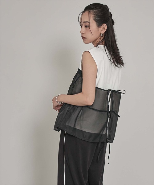 miette(ミエット)の「オーガンジービスチェドッキングトップス(Tシャツ/カットソー・レディース・オフホワイト/ブラック・FREE)」の11枚目の写真