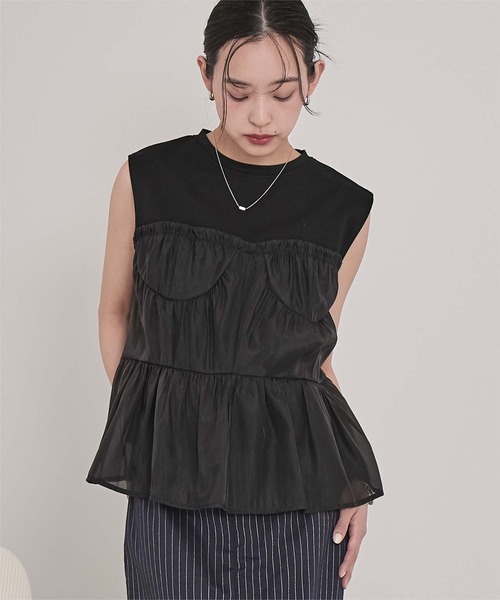 miette(ミエット)の「オーガンジービスチェドッキングトップス(Tシャツ/カットソー・レディース・オフホワイト/ブラック・FREE)」の12枚目の写真