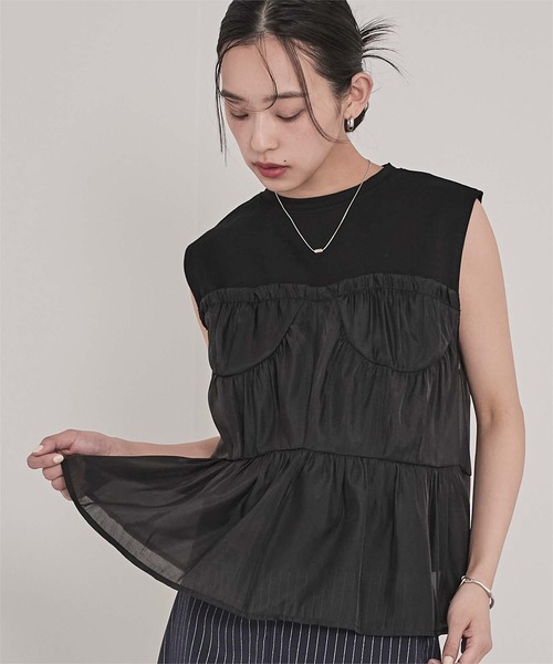 miette(ミエット)の「オーガンジービスチェドッキングトップス(Tシャツ/カットソー・レディース・オフホワイト/ブラック・FREE)」の14枚目の写真