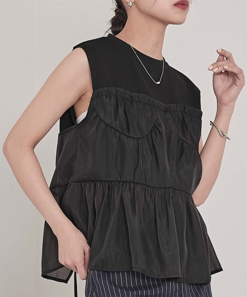 miette(ミエット)の「オーガンジービスチェドッキングトップス(Tシャツ/カットソー・レディース・オフホワイト/ブラック・FREE)」の16枚目の写真