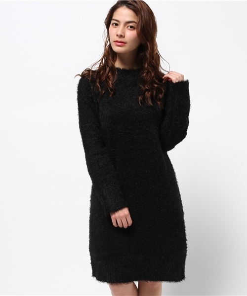 E hyphen world gallery（イーハイフンワールドギャラリー）の「・フェザーニットハイネックIラインワンピース（ワンピース・レディース・ネイビー/アイボリー/ブラック/キャメル・FREE）」の3枚目の写真