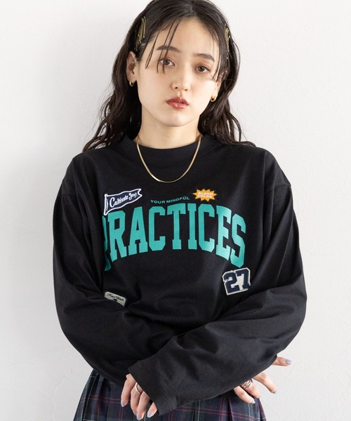 RAGEBLUE(レイジブルー)の「ワッペン刺繍/カレッジロゴロングTシャツ(Tシャツ/カットソー・レディース・ブラック/ブルー/ホワイト・FREE)」の1枚目の写真