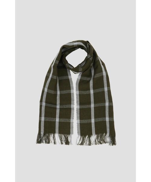 MARGARET HOWELL(マーガレットハウエル)の「WINDOWPANE CHECK SCARF(ストール/ショール・レディース・カーキ・FREE)」の3枚目の写真