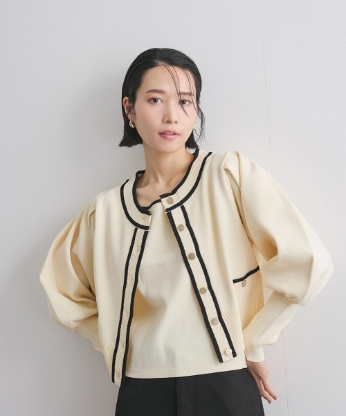 ketty(ケティ)の「バイカラーニットジャケットアンサンブル≪手洗い可能≫(その他アウター・レディース・ネイビー/ブルー/オフホワイト・M)」の2枚目の写真