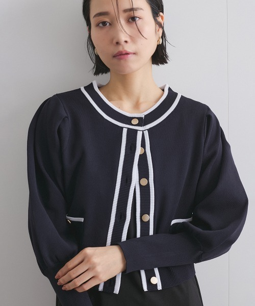 ketty(ケティ)の「バイカラーニットジャケットアンサンブル≪手洗い可能≫(その他アウター・レディース・ネイビー/ブルー/オフホワイト・M)」の6枚目の写真