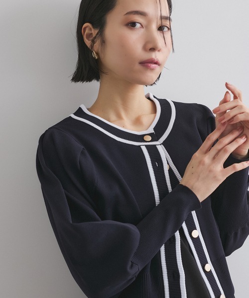 ketty(ケティ)の「バイカラーニットジャケットアンサンブル≪手洗い可能≫(その他アウター・レディース・ネイビー/ブルー/オフホワイト・M)」の7枚目の写真