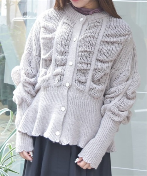 axes femme（アクシーズファム）の「ヴィンテージ風透編ニットカーディガン（カーディガン/ボレロ・レディース・グレイッシュベージュ/キナリ・FREE）」の7枚目の写真