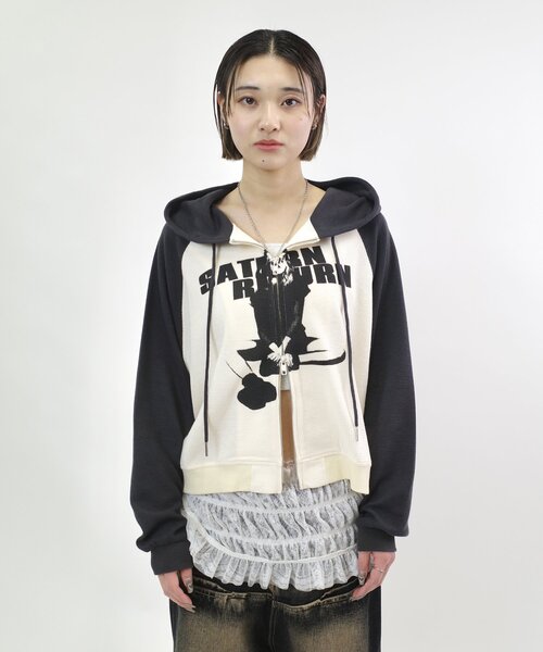 WHO'S WHO gallery(フーズフーギャラリー)の「シャーロットラグランジップパーカ(パーカー・レディース・チャコールグレー/ホワイト・FREE)」の12枚目の写真