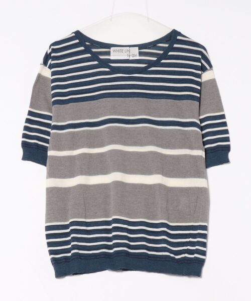 WHITE LINE(ホワイトライン)の「【8】【WHITE LINE(ホワイトライン)】ニットボーダークルーネック(ニット/セーター・レディース・ネイビー・46)」の1枚目の写真