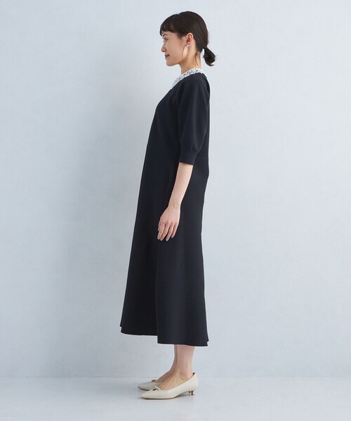 美品【greenlabelrelaxing】2WAY ワンピース セール】襟レース 2WAY 5分袖 ニット ワンピース（ワンピース