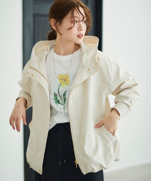 le.coeur blanc（ルクールブラン）の「ツイルストレッチフードブルゾン（ブルゾン・レディース・アイボリー/カーキオリーブ/ネイビー/キャメル/ベージュ/チャコールグレー・38）」の21枚目の写真