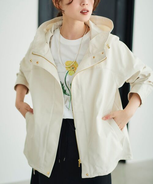 le.coeur blanc（ルクールブラン）の「ツイルストレッチフードブルゾン（ブルゾン・レディース・アイボリー/カーキオリーブ/ネイビー/キャメル/ベージュ/チャコールグレー・38）」の22枚目の写真