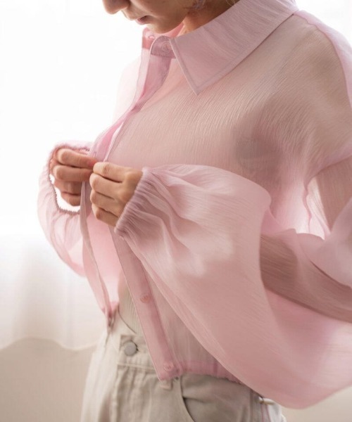 flower（フラワー）の「ショートシアーシャツ（シャツ/ブラウス・レディース・グレー/ピンク/ホワイト・FREE）」の4枚目の写真