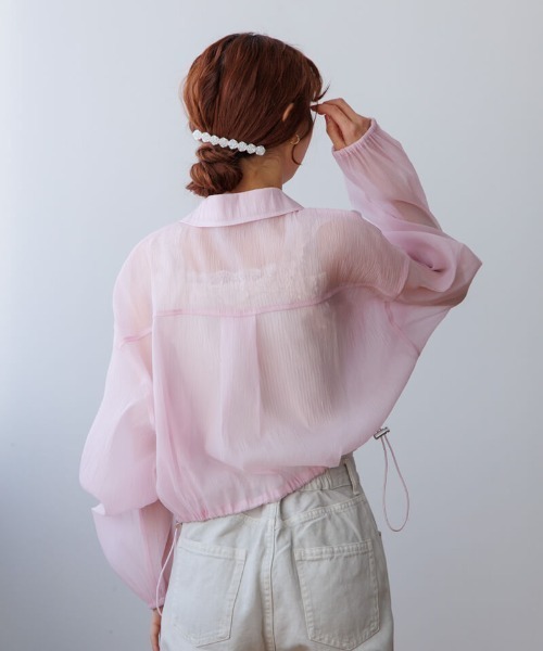 flower（フラワー）の「ショートシアーシャツ（シャツ/ブラウス・レディース・グレー/ピンク/ホワイト・FREE）」の7枚目の写真