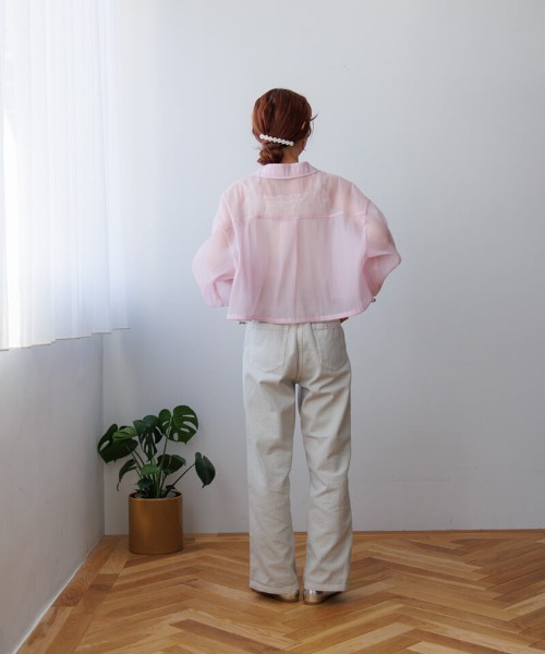 flower（フラワー）の「ショートシアーシャツ（シャツ/ブラウス・レディース・グレー/ピンク/ホワイト・FREE）」の11枚目の写真