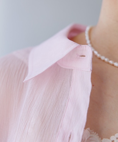 flower（フラワー）の「ショートシアーシャツ（シャツ/ブラウス・レディース・グレー/ピンク/ホワイト・FREE）」の12枚目の写真