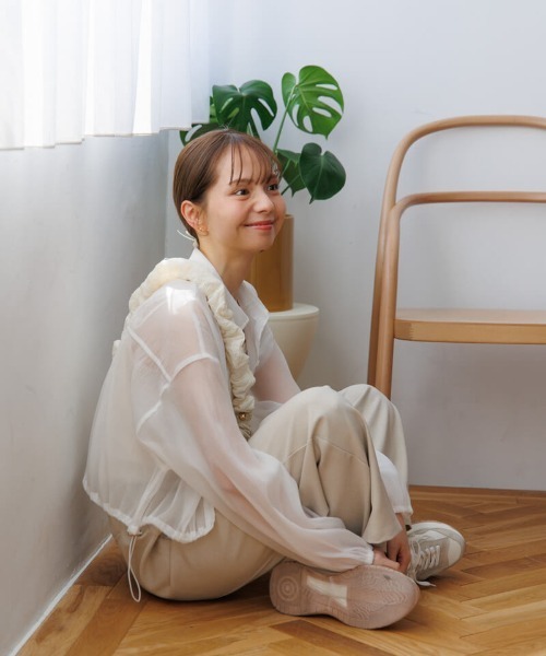 flower（フラワー）の「ショートシアーシャツ（シャツ/ブラウス・レディース・グレー/ピンク/ホワイト・FREE）」の15枚目の写真