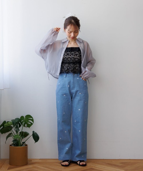 flower（フラワー）の「ショートシアーシャツ（シャツ/ブラウス・レディース・グレー/ピンク/ホワイト・FREE）」の20枚目の写真