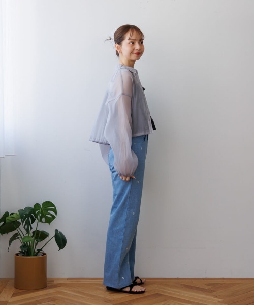 flower（フラワー）の「ショートシアーシャツ（シャツ/ブラウス・レディース・グレー/ピンク/ホワイト・FREE）」の22枚目の写真