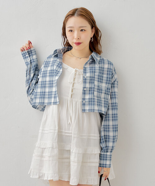 who's who Chico チェックブラウス Chico（チコ）の「ギャザーデザインチェックブラウス（シャツ/ブラウス