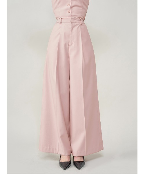 Darich（ダーリッチ）の「タックワイドレッグスラックスパンツ（スラックス・レディース・グレー/ベージュ/ライム/ピンク/サックスブルー・FREE/FS）」の5枚目の写真