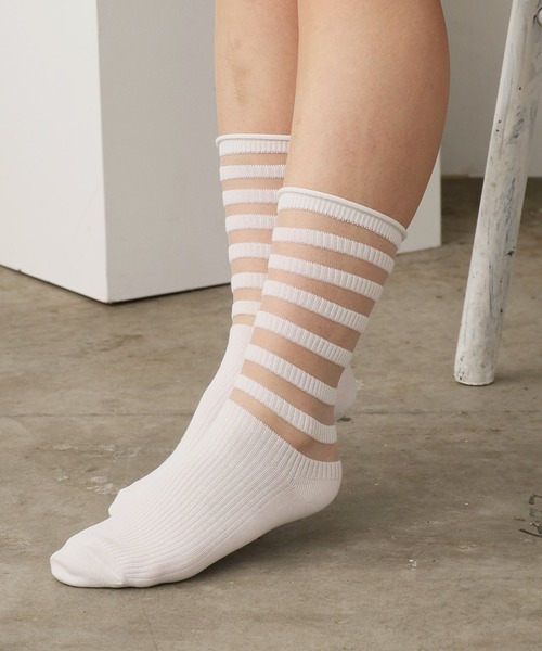 ROOPTOKYO(ループトウキョウ)の「レースモチーフ ソックス ボーダー(ソックス/靴下・レディース・ホワイト/ブラック/グレー・FREE)」の12枚目の写真