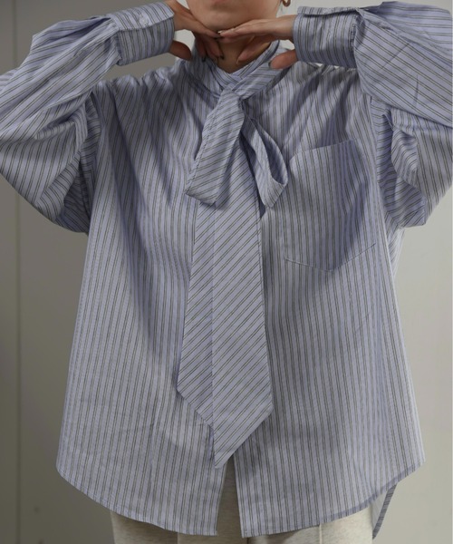lawgy(ラウジー)の「over size ribbon shirt / オーバーサイズリボンシャツ(シャツ/ブラウス・レディース・ホワイト/ブルー/グレー・FREE)」の11枚目の写真