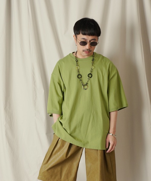 Aphlotus(アプロタス)の「パイピングスリット クルーネック カフスリブ H/S カットソー(Tシャツ/カットソー・メンズ・クリーム/ライトオリーブ/スミクロ・SMALL/MEDIUM/LARGE)」の7枚目の写真