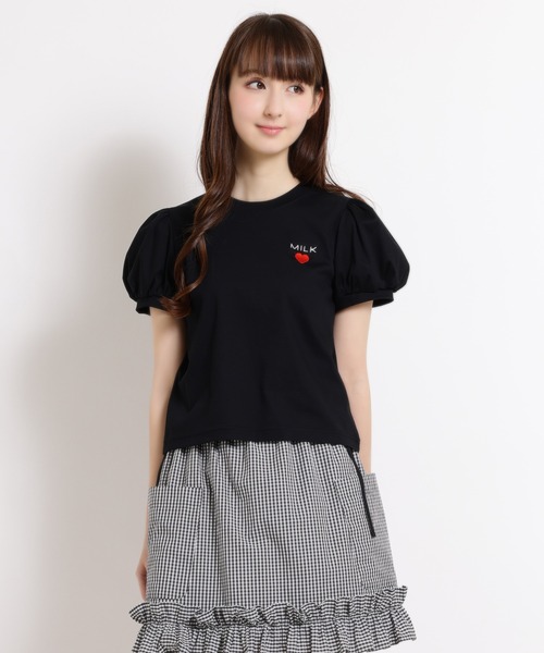 MILK - 【美品レア】MILK ミルク ネイビー パフスリーブ Tシャツ ロゴtee 美品レア】MILK ミルク ネイビー パフスリーブ Tシャツ ロゴtee