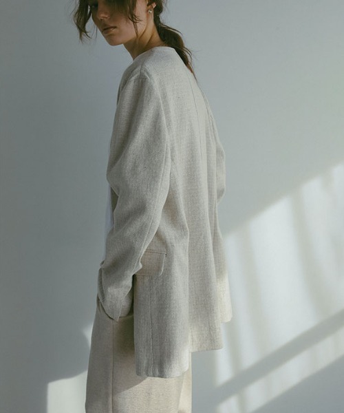 etre tokyoエトレトウキョウノーカラーシアーリネンジャケット WHITE ETRE TOKYO - ノーカラーシアーリネンジャケット - WHITE
