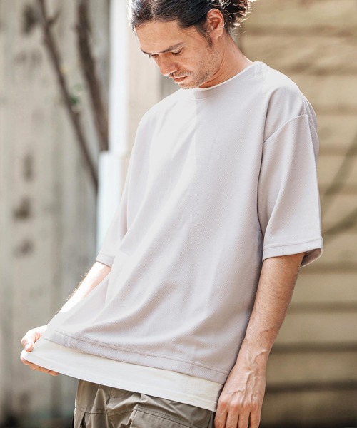 CAMBIO(カンビオ)の「mt9756- フェイクレイヤード鹿の子Tシャツ(Tシャツ/カットソー・メンズ・ライトグレー/ブラック/チャコール・LL/M/L)」の1枚目の写真