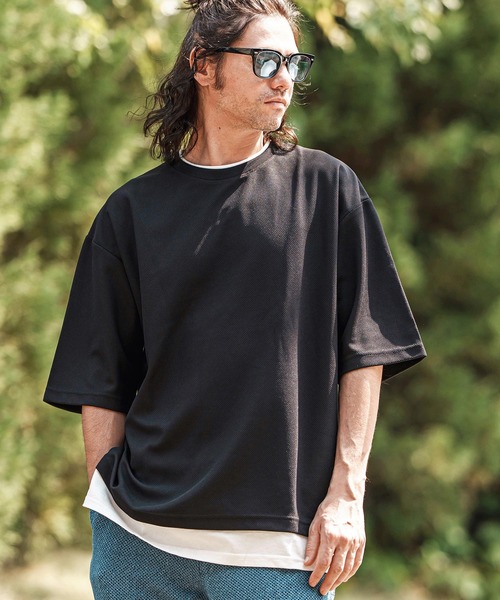 CAMBIO(カンビオ)の「mt9756- フェイクレイヤード鹿の子Tシャツ(Tシャツ/カットソー・メンズ・ライトグレー/ブラック/チャコール・LL/M/L)」の2枚目の写真
