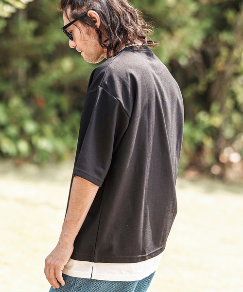 CAMBIO(カンビオ)の「mt9756- フェイクレイヤード鹿の子Tシャツ(Tシャツ/カットソー・メンズ・ライトグレー/ブラック/チャコール・LL/M/L)」の5枚目の写真