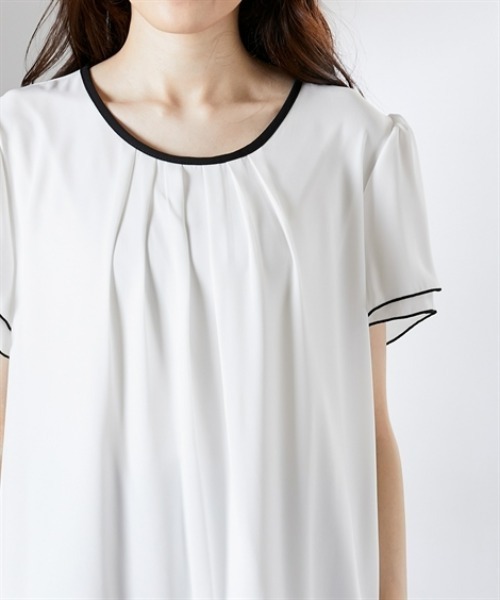 7days Life Styling(セブンデイズライフスタイリング)の「配色フレア袖ブラウス(カットソー裏地付)<大きいサイズ有>(シャツ/ブラウス・レディース・グレイッシュベージュ/ブラック/オフホワイト・S/M/L/LL/3L)」の10枚目の写真