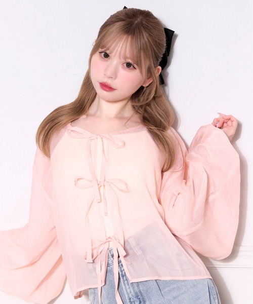 コムデギャルソン リボン シアートップス ブラウス りぼん付きシャイニーシアーブラウス