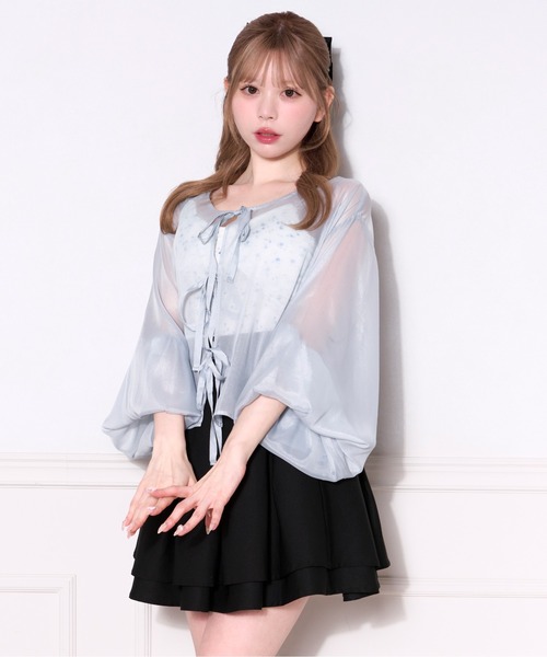 apres jour(アプレジュール)の「シアーリボンブラウス(シャツ/ブラウス・レディース・ミント/ベビーピンク/ライトブルー/アイボリー/ブラック・フリー/X-LARGE)」の4枚目の写真