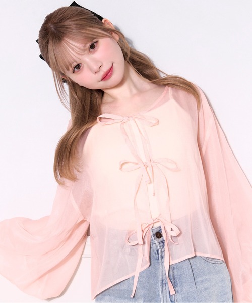 apres jour(アプレジュール)の「シアーリボンブラウス(シャツ/ブラウス・レディース・ミント/ベビーピンク/ライトブルー/アイボリー/ブラック・フリー/X-LARGE)」の22枚目の写真