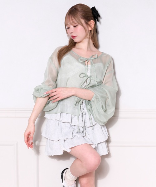 apres jour(アプレジュール)の「シアーリボンブラウス(シャツ/ブラウス・レディース・ミント/ベビーピンク/ライトブルー/アイボリー/ブラック・フリー/X-LARGE)」の14枚目の写真