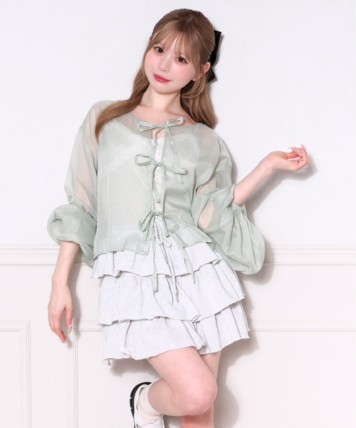 apres jour(アプレジュール)の「シアーリボンブラウス(シャツ/ブラウス・レディース・ミント/ベビーピンク/ライトブルー/アイボリー/ブラック・フリー/X-LARGE)」の15枚目の写真