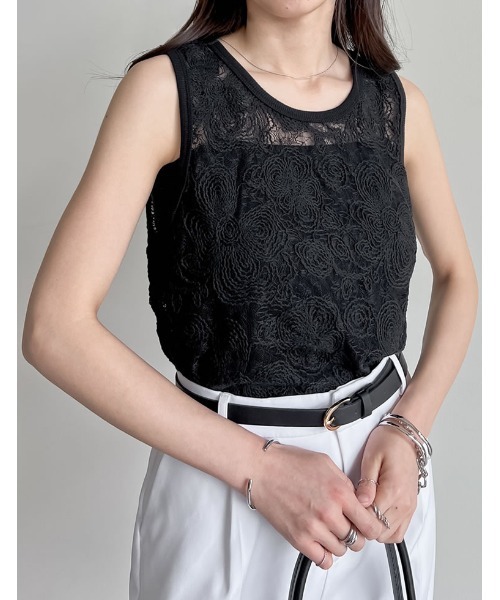 Re:EDIT(リエディ)の「コード刺繍レースノースリーブトップス(ベスト・レディース・ブラック/アイボリー・MEDIUM/LARGE)」の3枚目の写真