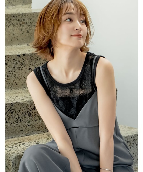 Re:EDIT(リエディ)の「コード刺繍レースノースリーブトップス(ベスト・レディース・ブラック/アイボリー・MEDIUM/LARGE)」の15枚目の写真
